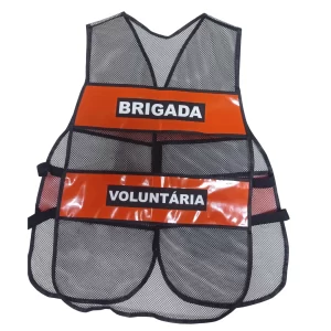 Colete de brigada voluntária em tela com faixas refletivas e identificação personalizada